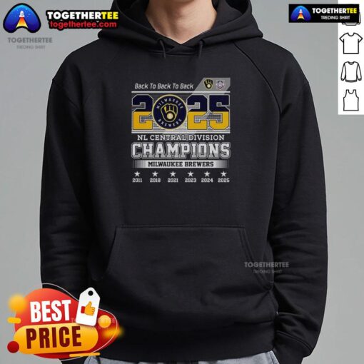 Alt Text: Stylish hoodie celebrating the Milwaukee Brewers NL Central Division Champions 2025 - Back-to-Back-to-Back victory.