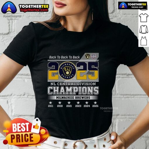 Hot Milwaukee Brewers NL Central Division Champions 2025 Back-to-Back-to-Back Ladies Tee, perfect for fans celebrating!