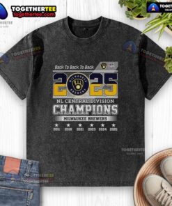 Alt Text: Hot Milwaukee Brewers NL Central Division Champions 2025 Back-to-Back-to-Back Washed T-Shirt for fans.