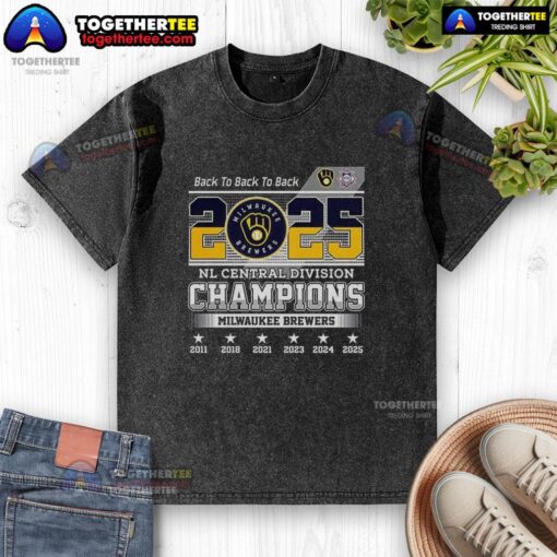 Alt Text: Hot Milwaukee Brewers NL Central Division Champions 2025 Back-to-Back-to-Back Washed T-Shirt for fans.