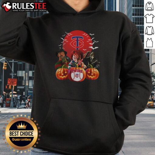 Hot Minnesota Twins MLB horror movie Halloween hoodie design featuring spooky graphics and team logo for fans.
