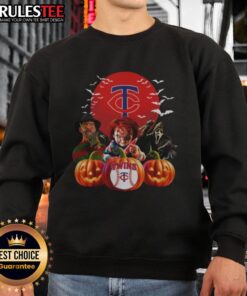 Hot Minnesota Twins MLB horror movie Halloween sweatshirt featuring spooky designs perfect for fall festivities.