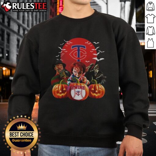 Hot Minnesota Twins MLB horror movie Halloween sweatshirt featuring spooky designs perfect for fall festivities.