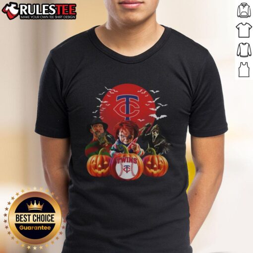 Hot Minnesota Twins MLB horror movie Halloween T-shirt featuring spooky graphics and team logo for festive fans.
