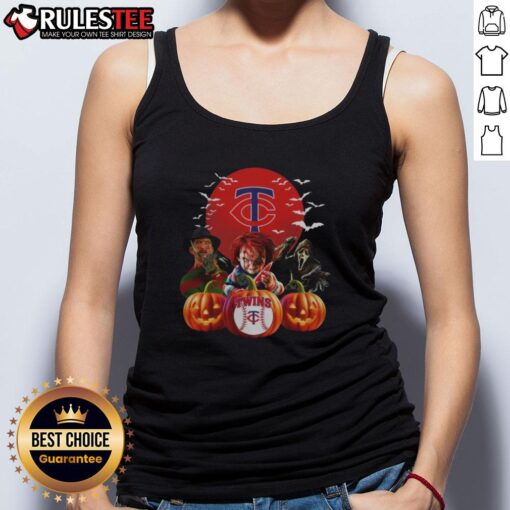Hot Minnesota Twins MLB horror movie Halloween tank top featuring spooky design for fans and festive style.