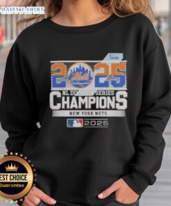 Alt Text: New York Mets 2025 MLB Postseason NL Division Series Champions sweatshirt celebrating their victory.