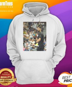Alt Text: Hot Novak Djokovic in a stylish hoodie at the 2025 US Open tennis tournament, showcasing his athletic style.