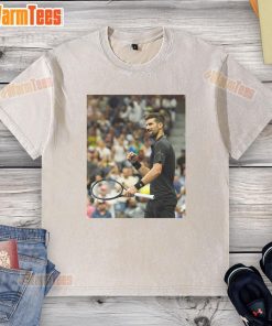 Hot Novak Djokovic at the 2025 US Open, wearing a stylish washed t-shirt during a thrilling tennis match.