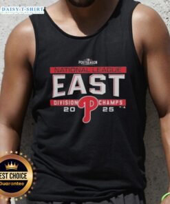 Hot Philadelphia Phillies MLB 2025 NL East Division Title postseason locker room team tank top for fans.