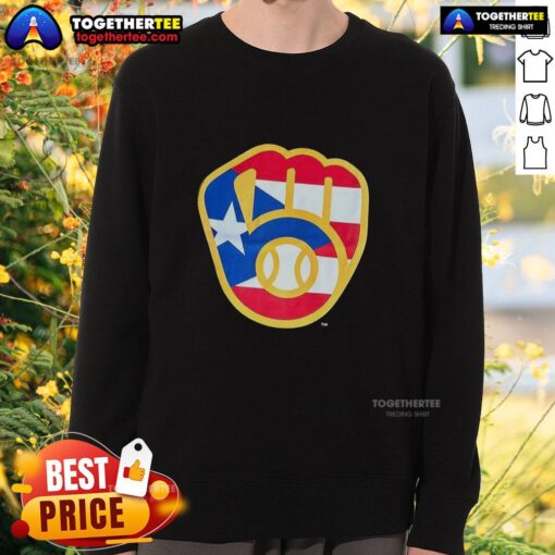 Hot Puerto Rican Milwaukee Brewers logo sweatshirt featuring vibrant colors and stylish design for fans.