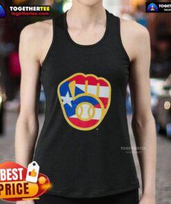 Alt Text: Hot Puerto Rican Milwaukee Brewers logo tank top featuring vibrant colors and stylish design for fans.