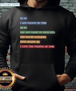 Colorful retro hoodie featuring song lyrics about time passing, perfect for music lovers and vintage style enthusiasts.