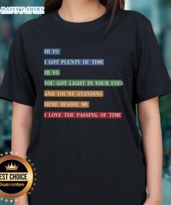 Colorful retro tee featuring song lyrics about time passing, perfect for ladies who love vintage style and music.