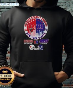Hot Rutgers Scarlet Knights and New York Giants helmet hoodie with a vibrant city skyline background.