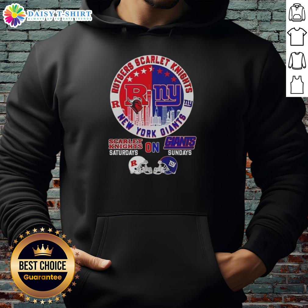 Hot Rutgers Scarlet Knights And New York Giants Helmet City Skyline Hoodie Hot Rutgers Scarlet Knights and New York Giants helmet hoodie with a vibrant city skyline background.