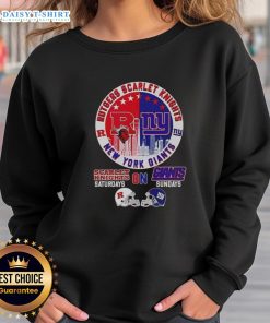 Hot Rutgers Scarlet Knights and New York Giants helmet sweatshirt with city skyline design, perfect for sports fans.