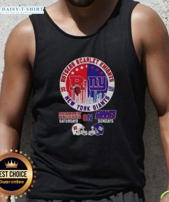 Hot Rutgers Scarlet Knights and New York Giants helmet tank top with city skyline, perfect for sports fans and summer wear.