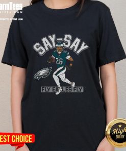 Hot Saquon Barkley Philadelphia Eagles player illustrative pack ladies tee featuring vibrant graphics and team colors.
