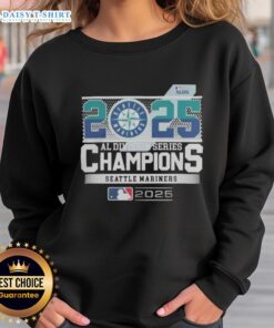Alt Text: Hot Seattle Mariners 2025 MLB Postseason AL Division Series Champions sweatshirt featuring team logo and vibrant design.