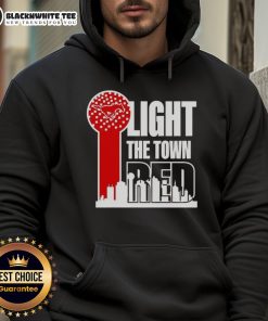 Hot SMU Mustangs Light The Town Red Hoodie displayed on a mannequin, showcasing vibrant red color and school spirit.