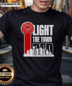 Hot SMU Mustangs Light The Town Red T-Shirt featuring bold graphics and vibrant colors, perfect for fans.