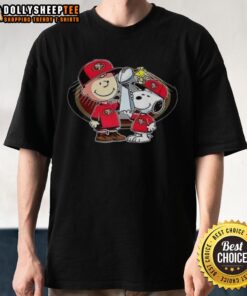 Hot Snoopy and Charlie Brown 'God First Family Second Then San Francisco 49ers' football t-shirt for fans.