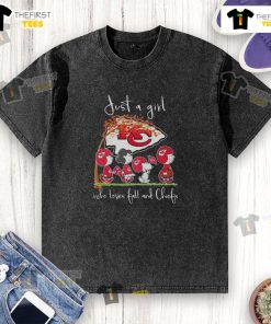 Alt Text: Hot Snoopy and friend in a Kansas City Chiefs football t-shirt, perfect for fall and football lovers.