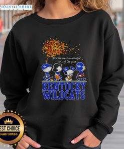 Alt Text: Hot Snoopy and Friends Kentucky Wildcats sweatshirt for autumn, celebrating the most wonderful time of the year.