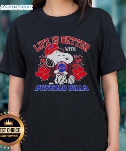 Alt Text: Hot Snoopy Buffalo Bills NFL ladies tee, perfect for showing support for Bills Mafia and celebrating team spirit.