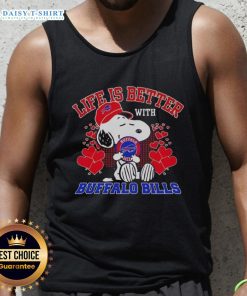Hot Snoopy Buffalo Bills NFL tank top featuring 'Life is Better with Bills Mafia' design, perfect for fans and summer wear.