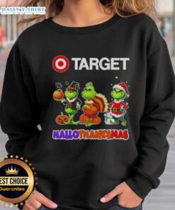 Hot Target X Grinch Cosplay sweatshirt for Happy HalloThanksMas, featuring festive designs and cozy style for the holiday season.