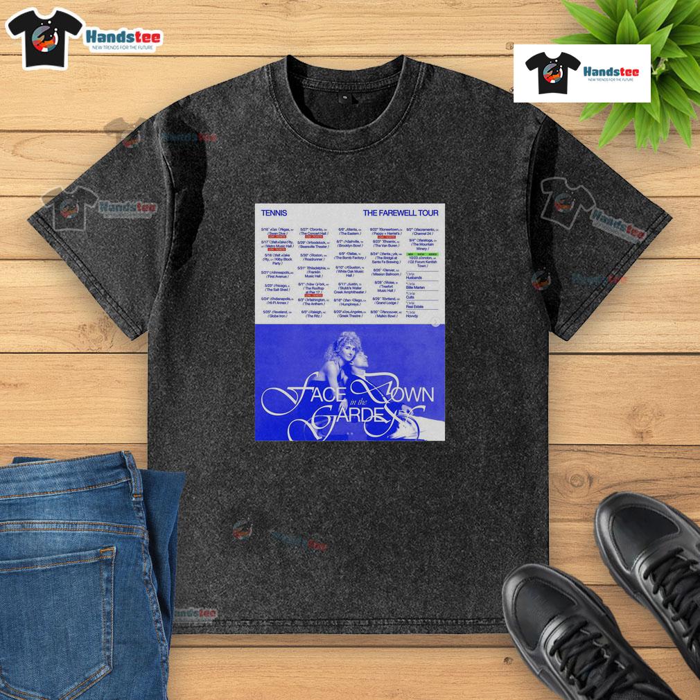 Hot Tennis The Farewell Tour 2025 Poster Washed T Shirt Alt Text: Hot Tennis The Farewell Tour 2025 poster design on a washed t-shirt, featuring vibrant colors and bold graphics.