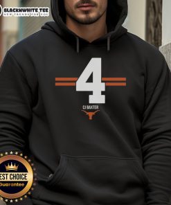 CJ Baxter wearing a Hot Texas Longhorns Football 4 Stripe Hoodie, showcasing team spirit and style.