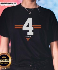 Hot Texas Longhorns Football CJ Baxter 4 Stripe Ladies Tee in vibrant colors, perfect for fans and game day style.