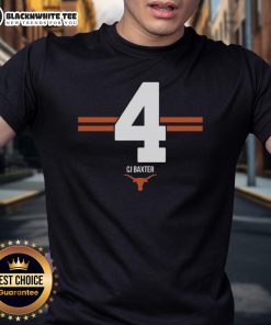 Alt Text: Hot Texas Longhorns Football Cj Baxter Stripe T-Shirt featuring bold stripes and team logo for fans