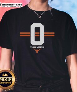 Hot Texas Longhorns Football DeAndre Moore Jr. 0 Stripe Ladies Tee in vibrant colors, perfect for game day style.