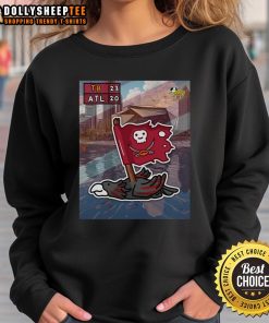 Alt Text: Tampa Bay Buccaneers sweatshirt celebrating their victory over Atlanta Falcons with 'Hot! The Kick Is Up!' slogan.