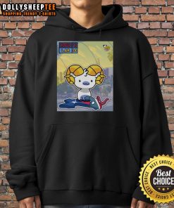 Hot Los Angeles Rams stampede through Houston Texans hoodie graphic featuring team logos and vibrant colors.