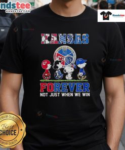 Alt Text: Hot The Peanuts Kansas Sports Teams T-Shirt featuring 'Crossing Forever Not Just When We Win' slogan.