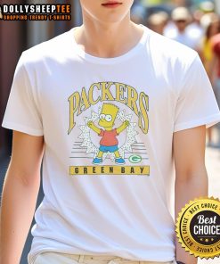 Alt Text: Hot The Simpsons Bart X Green Bay Packers T-Shirt featuring Bart wearing Packers gear, perfect for fans.