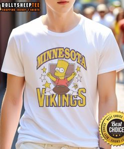 Hot The Simpsons Bart X Minnesota Vikings T-Shirt featuring Bart in Vikings gear, perfect for fans and collectors.