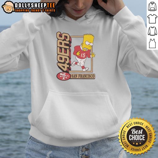 Bart Simpson in a stylish San Francisco 49ers hoodie, perfect for fans of The Simpsons and sports fashion.