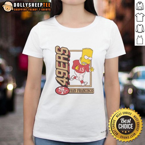 Alt Text: Hot The Simpsons Bart X San Francisco 49ers ladies tee featuring vibrant design and sporty style for fans.