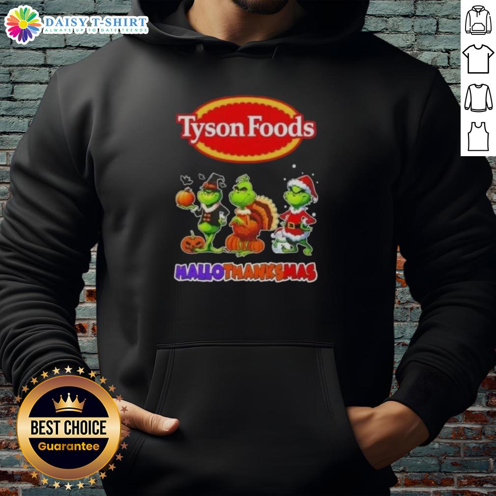 Hot Tyson Foods X Grinch Cosplay Happy Hallothanksmas Hoodie Hot Tyson Foods X Grinch Cosplay Happy HalloThanksMas Hoodie featuring festive design and vibrant colors.