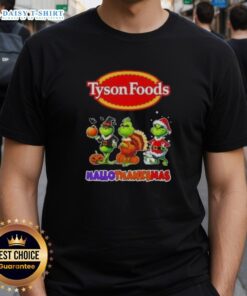 Hot Tyson Foods X Grinch Cosplay T-Shirt for Happy Hallothanksmas featuring festive graphics and vibrant colors.