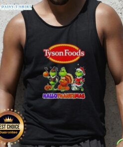 Hot Tyson Foods X Grinch cosplay tank top for Happy HalloThanksMas featuring festive design and vibrant colors.