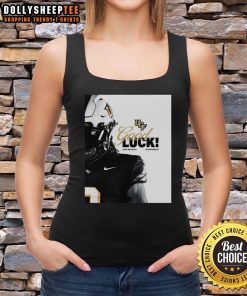 UCF Knights football tank top for the 2025 season, featuring vibrant team colors and a motivational 'Good Luck' message.