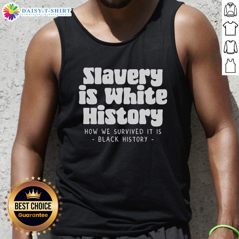 Hot Van Lathan Jr Slavery Is White History Tank Top Hot Van Lathan Jr. wearing 'Slavery Is White History' tank top, promoting awareness on historical narratives and racial issues.