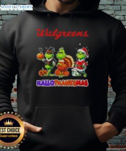 Hot Walgreens X Grinch Cosplay Happy HalloThanksMas hoodie featuring festive design for holiday celebrations.