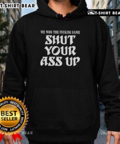 Alt Text: Hot We Won The Fcking Game Hoodie in black with bold graphic text for sports fans celebrating a victory.